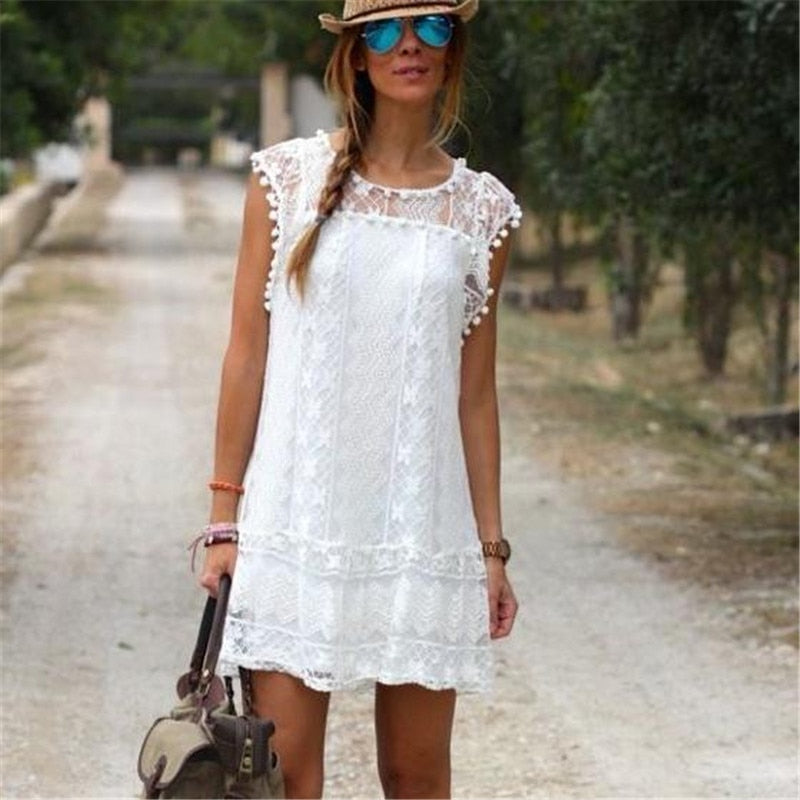 2019 Women Sexy Lace Flare Sleeveless Mini Short Beach Dresses For Wom –  SaltyMerch.com
