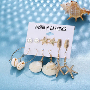 2019 New Sea Shell Earrings For Women Gold Color Round Geometric Drop Pearl Shell Earrings Summer Beach Ladies Fashion Jewelry