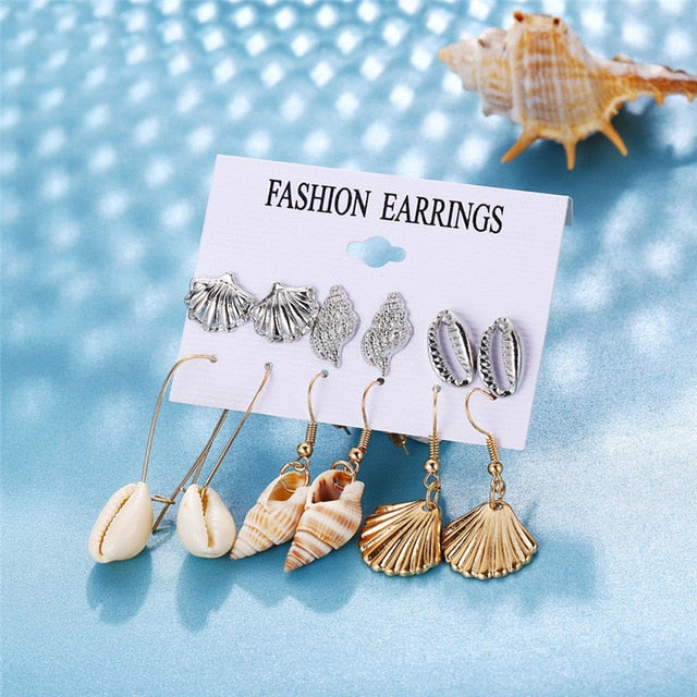 2019 New Sea Shell Earrings For Women Gold Color Round Geometric Drop Pearl Shell Earrings Summer Beach Ladies Fashion Jewelry