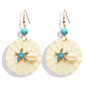 2019 New Sea Shell Earrings For Women Gold Color Round Geometric Drop Pearl Shell Earrings Summer Beach Ladies Fashion Jewelry