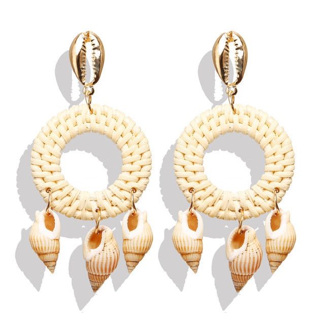 2019 New Sea Shell Earrings For Women Gold Color Round Geometric Drop Pearl Shell Earrings Summer Beach Ladies Fashion Jewelry