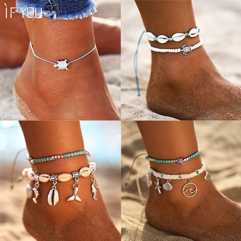 IF YOU Bohimia Sea Turtles Anklet Vintage For Women Summer Beach BOHO Bracelet on Leg Chain Foot Anklets Jewelry Drop shipping