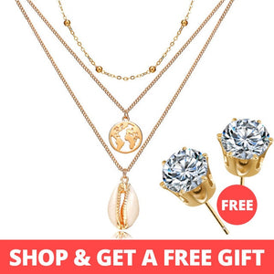 Buy 1 Get 1 Gift Gold Sliver Multi layer Necklace For Women Shell Choker Necklaces & Pendants 2019 Female Ocean Fashion Jewelry