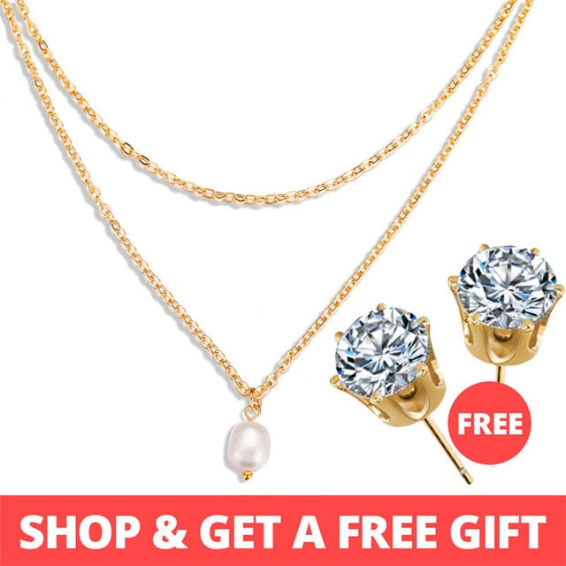 Buy 1 Get 1 Gift Gold Sliver Multi layer Necklace For Women Shell Choker Necklaces & Pendants 2019 Female Ocean Fashion Jewelry