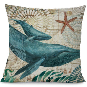 Miracille Sea Turtle Printed Cotton Linen Cushion Cover Marine Ocean Sea Horse Home Decor Pillowcase Octopus Sofa Cushion Case