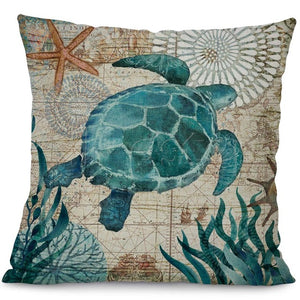 Miracille Sea Turtle Printed Cotton Linen Cushion Cover Marine Ocean Sea Horse Home Decor Pillowcase Octopus Sofa Cushion Case