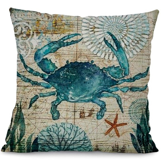 Miracille Sea Turtle Printed Cotton Linen Cushion Cover Marine Ocean Sea Horse Home Decor Pillowcase Octopus Sofa Cushion Case