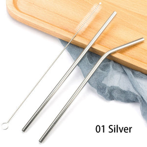 Colorful 304 Stainless Steel Straws Reusable Straight Bent Metal Drinking Straw With Cleaner Brush Set Party Bar Accessory