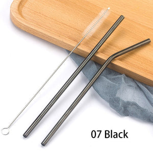 Colorful 304 Stainless Steel Straws Reusable Straight Bent Metal Drinking Straw With Cleaner Brush Set Party Bar Accessory