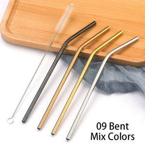 Colorful 304 Stainless Steel Straws Reusable Straight Bent Metal Drinking Straw With Cleaner Brush Set Party Bar Accessory