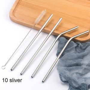 Colorful 304 Stainless Steel Straws Reusable Straight Bent Metal Drinking Straw With Cleaner Brush Set Party Bar Accessory