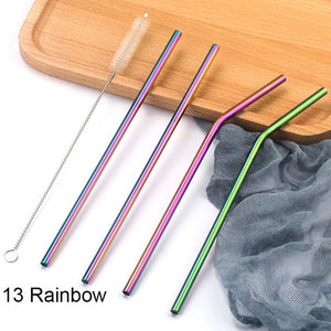 Colorful 304 Stainless Steel Straws Reusable Straight Bent Metal Drinking Straw With Cleaner Brush Set Party Bar Accessory