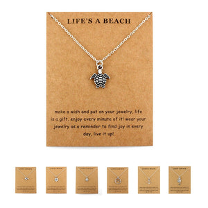 Life is a Beach Jewelry Seahorse Sand Dollar Octopus Starfish Seashells Whale Wave Mermaids Sea Turtles Necklaces for Women