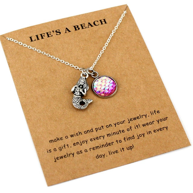 Life is a Beach Jewelry Seahorse Sand Dollar Octopus Starfish Seashells Whale Wave Mermaids Sea Turtles Necklaces for Women