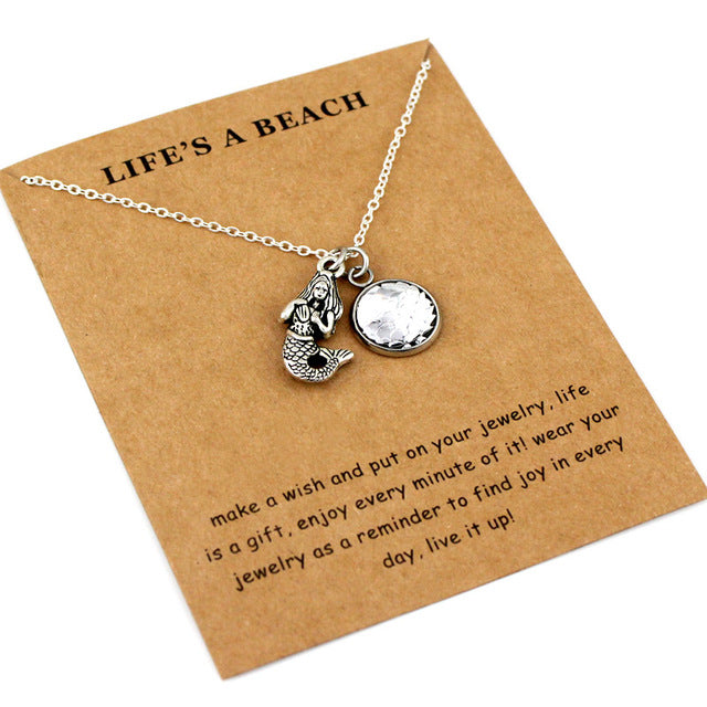 Life is a Beach Jewelry Seahorse Sand Dollar Octopus Starfish Seashells Whale Wave Mermaids Sea Turtles Necklaces for Women