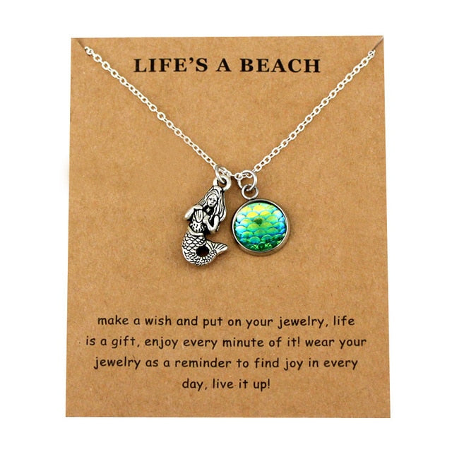 Life is a Beach Jewelry Seahorse Sand Dollar Octopus Starfish Seashells Whale Wave Mermaids Sea Turtles Necklaces for Women