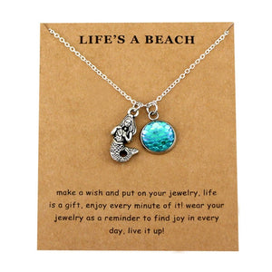 Life is a Beach Jewelry Seahorse Sand Dollar Octopus Starfish Seashells Whale Wave Mermaids Sea Turtles Necklaces for Women