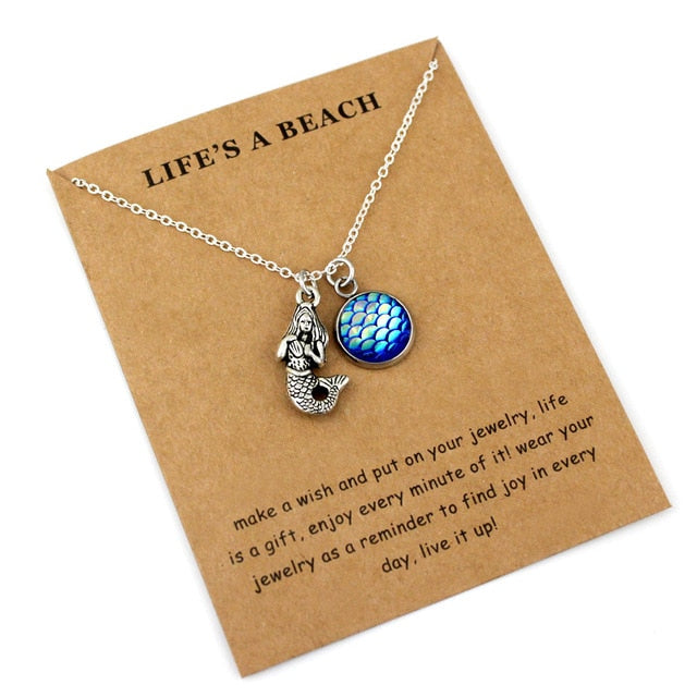 Life is a Beach Jewelry Seahorse Sand Dollar Octopus Starfish Seashells Whale Wave Mermaids Sea Turtles Necklaces for Women