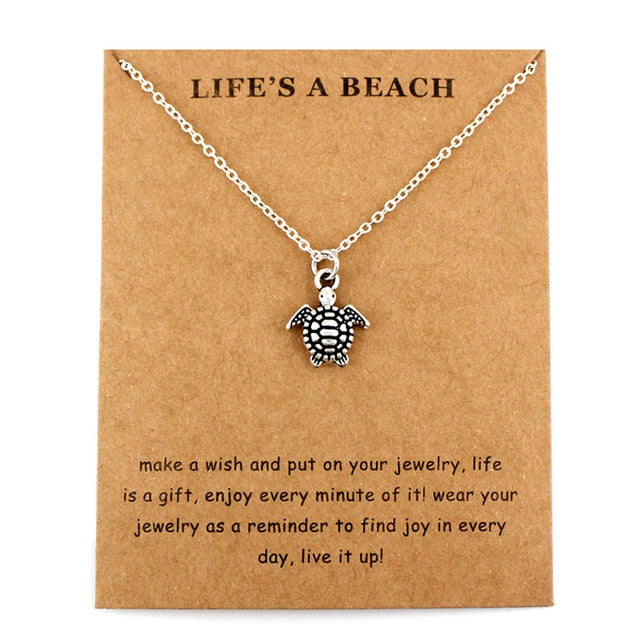 Life is a Beach Jewelry Seahorse Sand Dollar Octopus Starfish Seashells Whale Wave Mermaids Sea Turtles Necklaces for Women