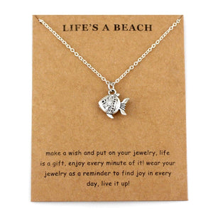 Life is a Beach Jewelry Seahorse Sand Dollar Octopus Starfish Seashells Whale Wave Mermaids Sea Turtles Necklaces for Women