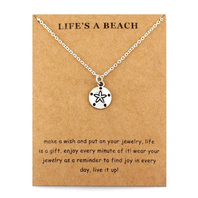 Life is a Beach Jewelry Seahorse Sand Dollar Octopus Starfish Seashells Whale Wave Mermaids Sea Turtles Necklaces for Women