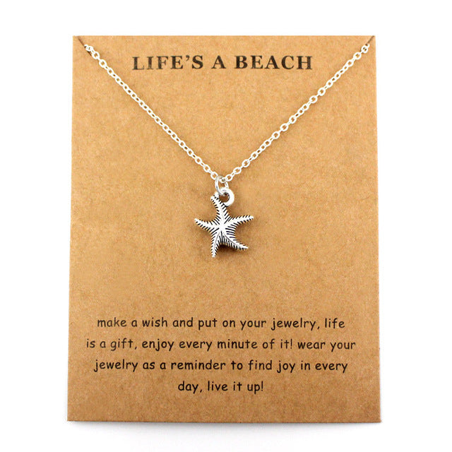 Life is a Beach Jewelry Seahorse Sand Dollar Octopus Starfish Seashells Whale Wave Mermaids Sea Turtles Necklaces for Women