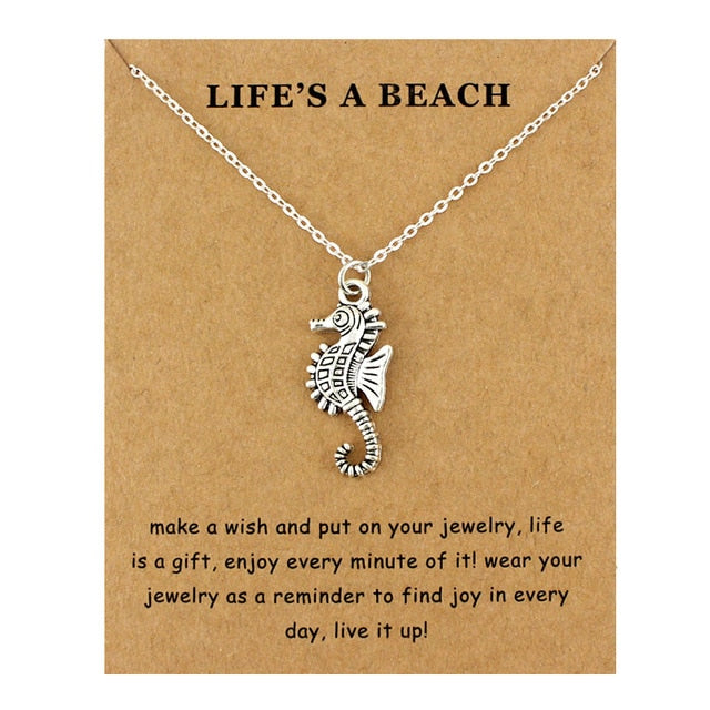 Life is a Beach Jewelry Seahorse Sand Dollar Octopus Starfish Seashells Whale Wave Mermaids Sea Turtles Necklaces for Women