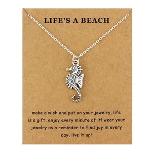 Life is a Beach Jewelry Seahorse Sand Dollar Octopus Starfish Seashells Whale Wave Mermaids Sea Turtles Necklaces for Women