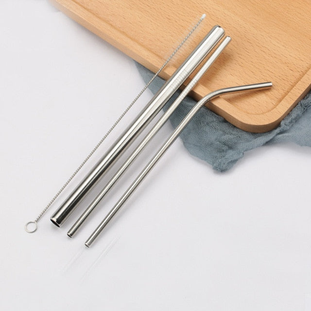 Colorful 304 Stainless Steel Straws Reusable Straight Bent Metal Drinking Straw With Cleaner Brush Set Party Bar Accessory