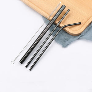 Colorful 304 Stainless Steel Straws Reusable Straight Bent Metal Drinking Straw With Cleaner Brush Set Party Bar Accessory