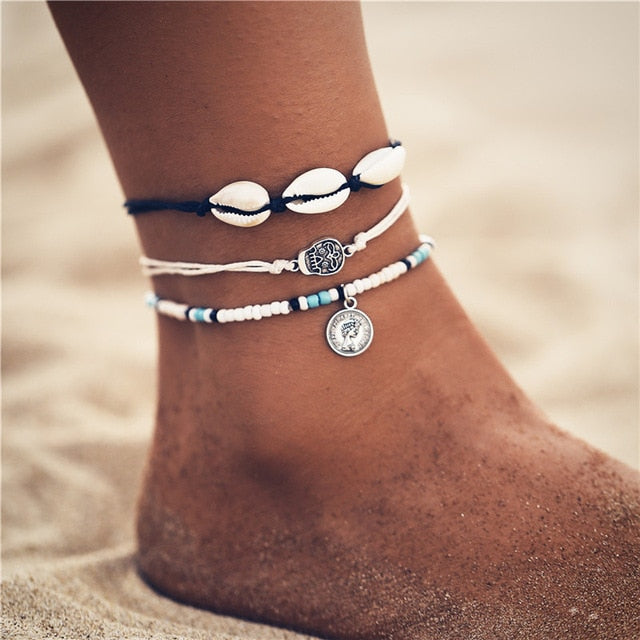 Starfish Pendant Anklets 2019 For Women New Stone Beads Shell Anklet Bohemian Bracelets On Leg BOHO Ocean Jewelry Drop Shipping