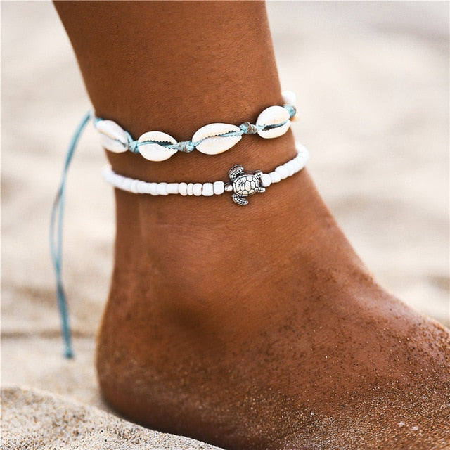 Starfish Pendant Anklets 2019 For Women New Stone Beads Shell Anklet Bohemian Bracelets On Leg BOHO Ocean Jewelry Drop Shipping