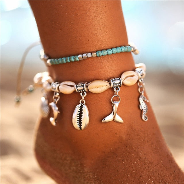 Starfish Pendant Anklets 2019 For Women New Stone Beads Shell Anklet Bohemian Bracelets On Leg BOHO Ocean Jewelry Drop Shipping