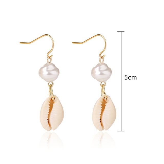 Sea Simple Holiday Women Round Beach Drop Earrings Bohemian Shell Jewelry Elegant Fashion 1Pair Summer