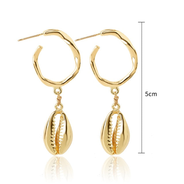 Sea Simple Holiday Women Round Beach Drop Earrings Bohemian Shell Jewelry Elegant Fashion 1Pair Summer