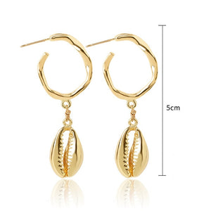 Sea Simple Holiday Women Round Beach Drop Earrings Bohemian Shell Jewelry Elegant Fashion 1Pair Summer