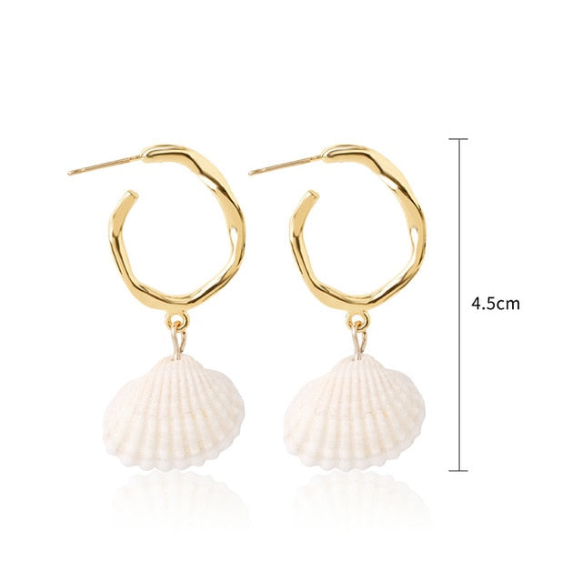 Sea Simple Holiday Women Round Beach Drop Earrings Bohemian Shell Jewelry Elegant Fashion 1Pair Summer