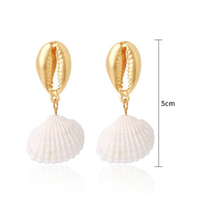 Sea Simple Holiday Women Round Beach Drop Earrings Bohemian Shell Jewelry Elegant Fashion 1Pair Summer