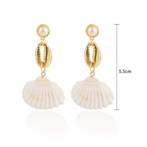 Sea Simple Holiday Women Round Beach Drop Earrings Bohemian Shell Jewelry Elegant Fashion 1Pair Summer