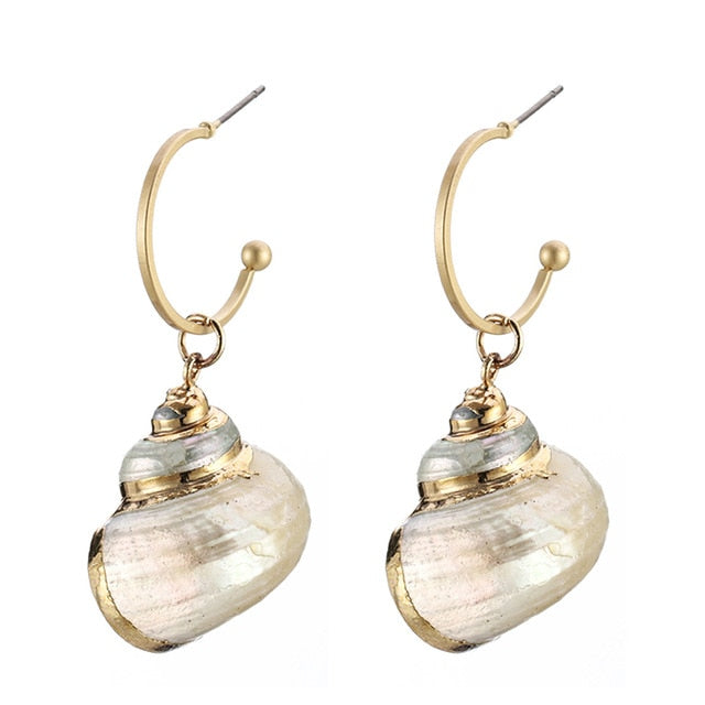 ZA 2019 New Hot Natural Sea Shell Drop Dangle Earring for Women Trendy Metal Maxi Geometric Statement Beach Party Jewelry