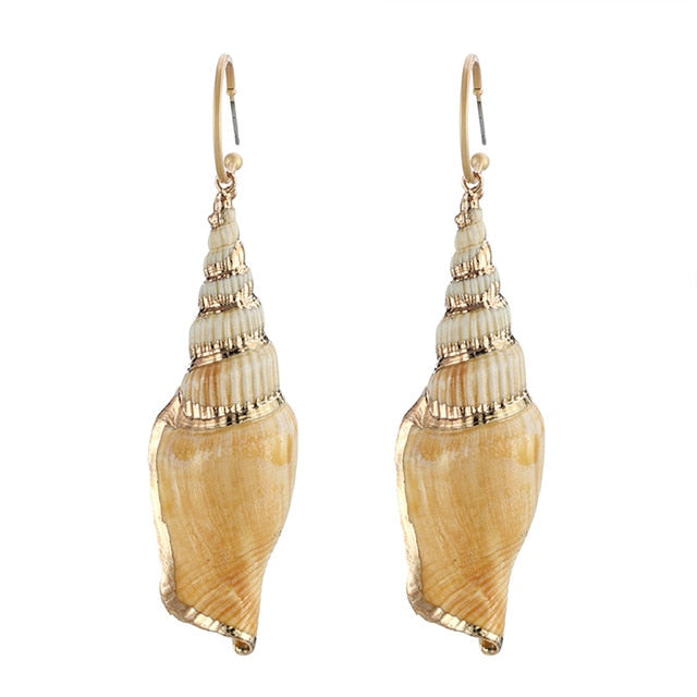 ZA 2019 New Hot Natural Sea Shell Drop Dangle Earring for Women Trendy Metal Maxi Geometric Statement Beach Party Jewelry