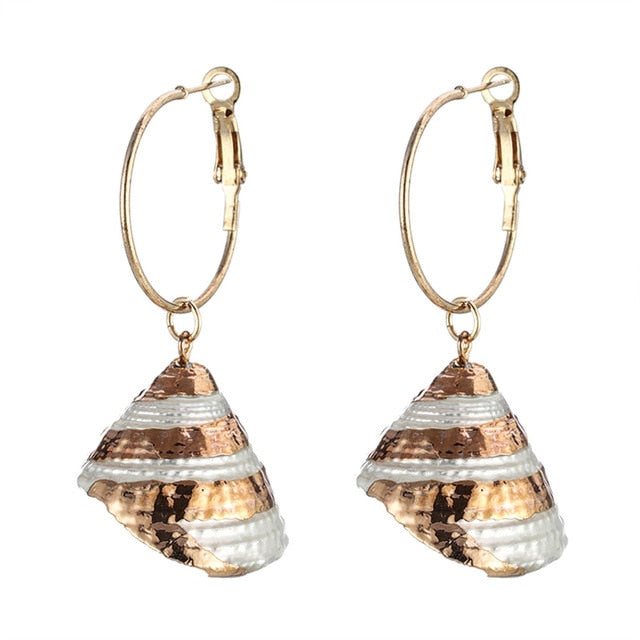 ZA 2019 New Hot Natural Sea Shell Drop Dangle Earring for Women Trendy Metal Maxi Geometric Statement Beach Party Jewelry