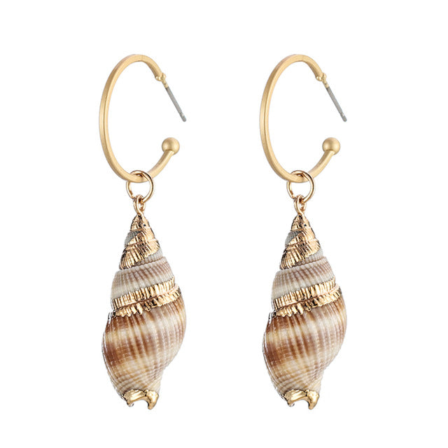 ZA 2019 New Hot Natural Sea Shell Drop Dangle Earring for Women Trendy Metal Maxi Geometric Statement Beach Party Jewelry