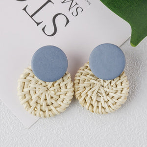 AENSOA Bohemia Handmade Geometric Rattan Straw Weave Knit Vine Drop Earrings For Women Korea Earring Party Jewelry Wholesale