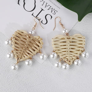 AENSOA Bohemia Handmade Geometric Rattan Straw Weave Knit Vine Drop Earrings For Women Korea Earring Party Jewelry Wholesale