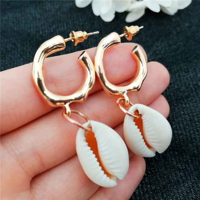 IF YOU Sea Shell Earrings For Women Gold Color Trendy Metal Shell Cowrie Statement Dangle Earrings 2019 New Summer Beach Jewelry