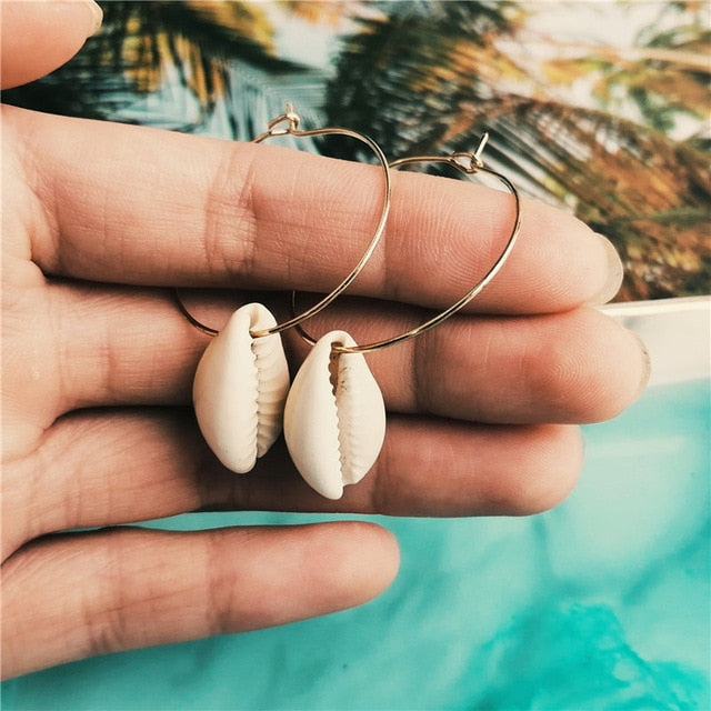 IF YOU Sea Shell Earrings For Women Gold Color Trendy Metal Shell Cowrie Statement Dangle Earrings 2019 New Summer Beach Jewelry