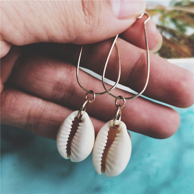 IF YOU Sea Shell Earrings For Women Gold Color Trendy Metal Shell Cowrie Statement Dangle Earrings 2019 New Summer Beach Jewelry