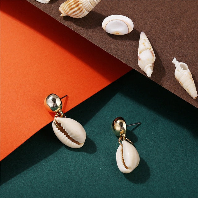 IF YOU Sea Shell Earrings For Women Gold Color Trendy Metal Shell Cowrie Statement Dangle Earrings 2019 New Summer Beach Jewelry