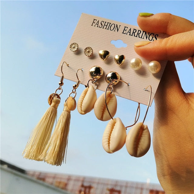 IF YOU Sea Shell Earrings For Women Gold Color Trendy Metal Shell Cowrie Statement Dangle Earrings 2019 New Summer Beach Jewelry